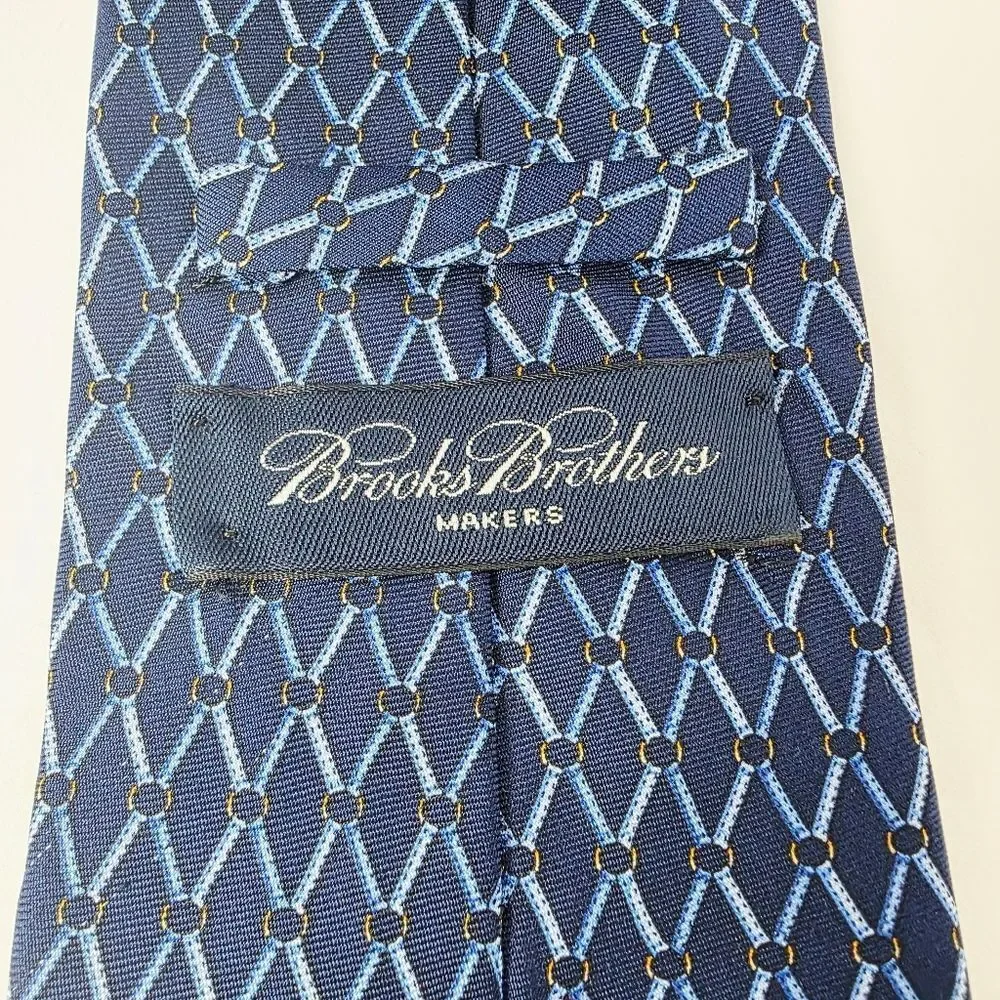 Brooks Brothers Makers Diamond Rope Knot Pattern Pure Silk Blue Gold Mens